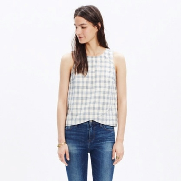 Madewell Tops - Madewell Plaid Cross-Front blue & white tank top